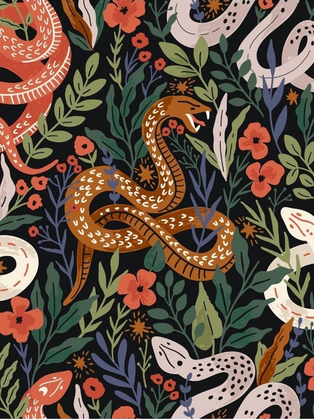 HAOKHOME Snake Wallpaper Peel & Stick Whimsical Forest Jungle Floral 9.8' X 17"